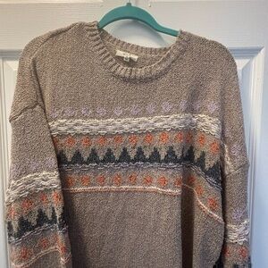 Cozy Knit Crewneck Sweater in Tan and Orange
